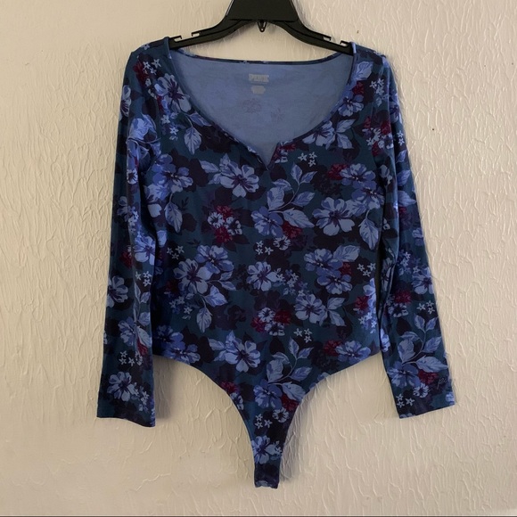 PINK Victoria Secret Blue Floral Bodysuit (L) - Picture 3 of 5